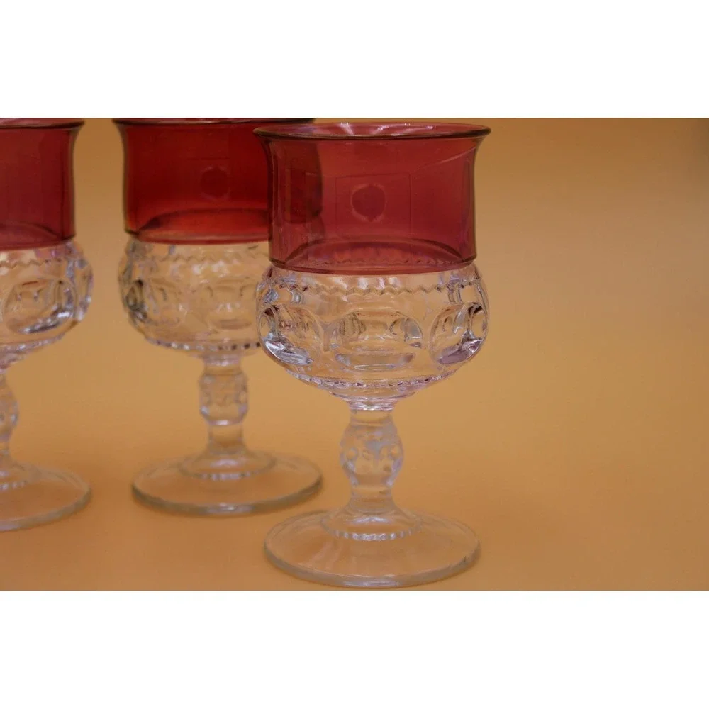 Vintage Tiffin Glass Goblet Set, Ruby Red Kings Crown, 3-Piece